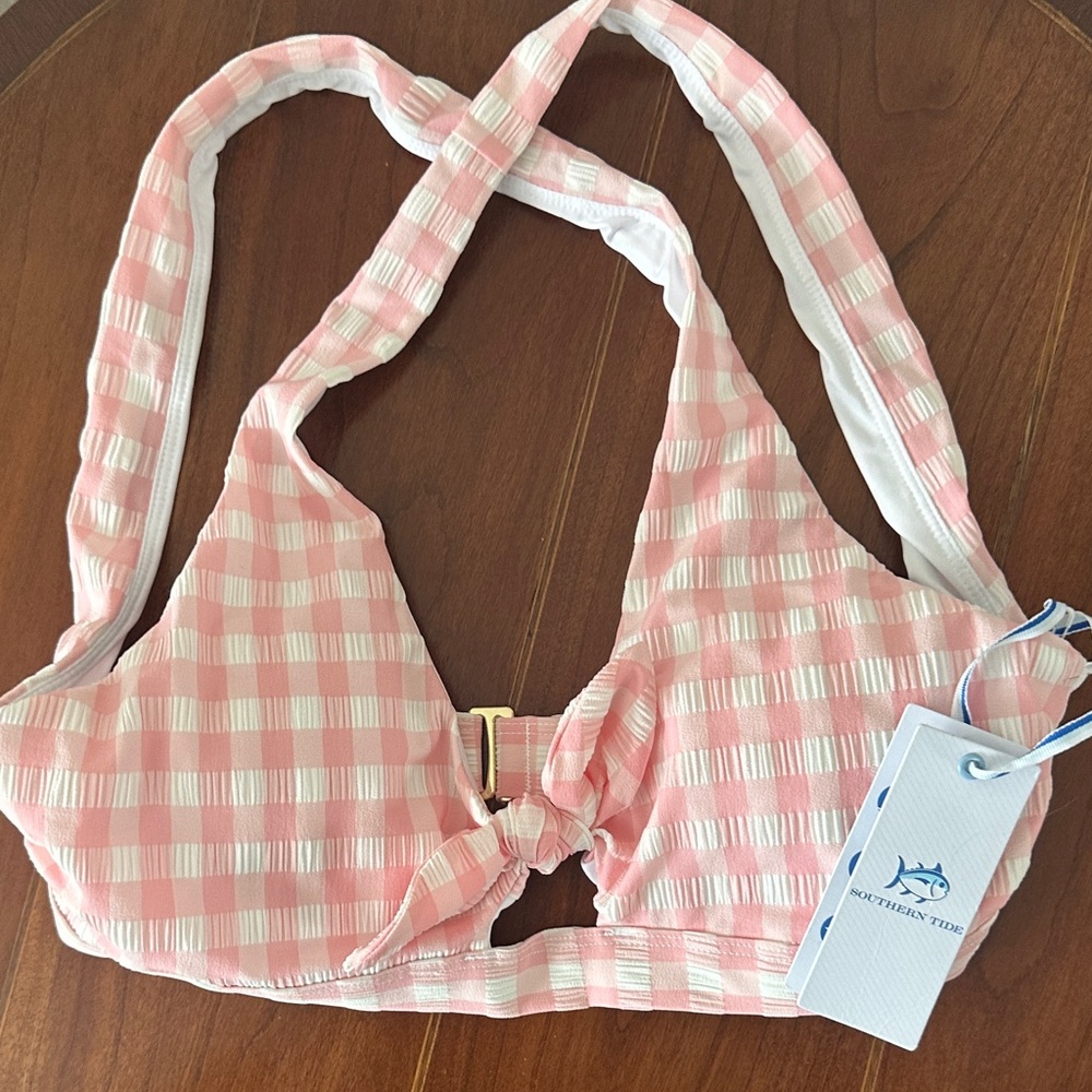 Southern Tide Pink and White Plaid Bikini Top Size S New!